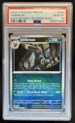 2025 Pokemon PRE EN Umbreon Master Ball Reverse Holo #059 PSA 10 Gem Mint - Image 1