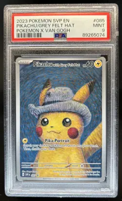 2023 Pokemon x Van Gogh SVP Pikachu Grey Felt Hat #085 PSA 9 MINT - Image 1
