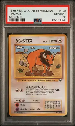 Pokemon Tauros Vending Series 3 Japanese #128 PSA 10 Gem Mint - Image 1
