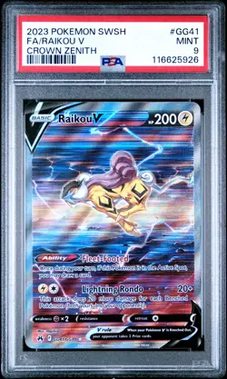 2023 POKEMON SWORD & SHIELD CROWN ZENITH #GG41 FULL ART/RAIKOU V PSA 9 - Image 1