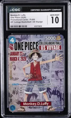 2026 ONE PIECE PROMO CARDS COLLEGE BASKETBALL MONKEY D. LUFFY CGC 10 GEM MINT - Image 1