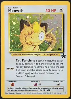 Vintage Pokemon TCG WoTC Black Star Promo Meowth Holo Card #10 - Image 1