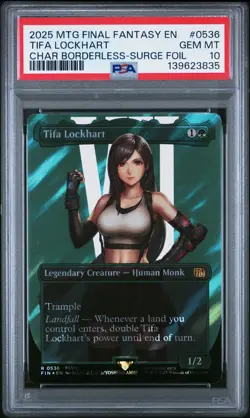 2025 MTG FINAL FANTASY CHARACTER BORDERLESS-SURGE FOIL TIFA LOCKHART PSA 10 - Image 1