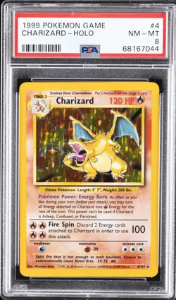 1999 POKEMON BASE SET UNLIMITED #4 CHARIZARD-HOLO PSA 8 - Image 1