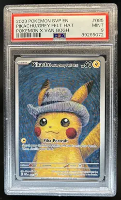 2023 Pokemon x Van Gogh SVP Pikachu Grey Felt Hat #085 PSA 9 MINT - Image 1