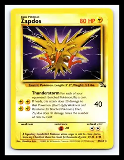 💥 ZAPDOS Non Holo Rare # 30/62 | Fossil Set | | Pokemon 1999 TCG Vintage | - Image 1