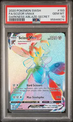 2020 POKEMON SWORD & SHIELD DARKNESS ABLAZE SECRET FULL ART/SCIZOR VMAX PSA 10 - Image 1