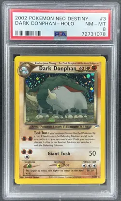 2002 Pokemon Neo Destiny Dark Donphan Holo #3/105 (PSA 8) - Image 1