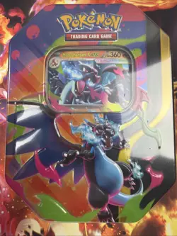 Pokemon TCG Mega Charizard X ex Tin 4 Booster Packs & Charizard Promo - Image 1