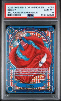 2026 ONE PIECE THE AZURE SEA'S SEVEN 3RD ANNIVERSARY-GOLD #051 BUGGY PSA 10 - Image 1