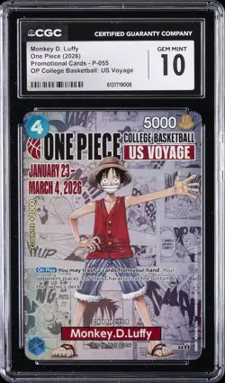 20206 ONE PIECE PROMO CARD COLLEGE BASKETBALL MONKEY D. LUFFY CGC 10 GEM MINT - Image 1