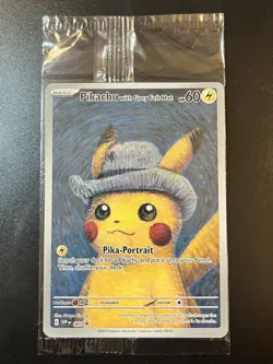 Pokemon TCG Pikachu Promo Card Grey Felt Hat, Van Gogh Design, SEALED SVP 085 - Image 1