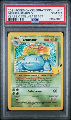 PSA 10 GEM MINT Venusaur Celebrations Classic Collection Pokemon Card 15/102 - Image 1