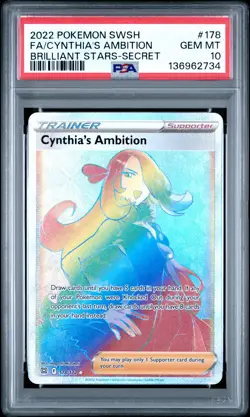 2022 POKEMON SWORD & SHIELD BRILLIANT STARS FULL ART/CYNTHIA'S AMBITION PSA 10 - Image 1