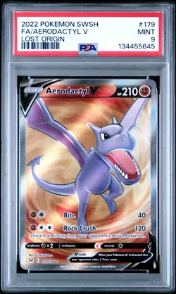 2022 POKEMON SWORD & SHIELD LOST ORIGIN #179 FULL ART/AERODACTYL V PSA 9 - Image 1