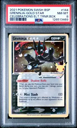 2021 POKEMON SWSH CELEBRATIONS ELITE TRAINER BOX #144 GRENINJA-GOLD STAR PSA 8 - Image 1