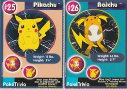 Pikachu, Raichu, Evolution Set, Pokemon Poketrivia Movie Cards Burger King 1999 - Image 1