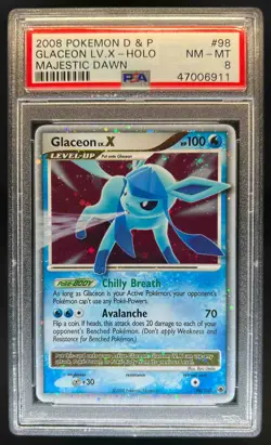 2008 Pokemon Diamond & Pearl Majestic Dawn Glaceon LV.X #98/100 PSA 8 - Image 1