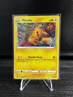 Pikachu SWSH153 Sword & Shield Promo Snowflake Stamp Holiday NM Pokemon Card TCG - Image 1