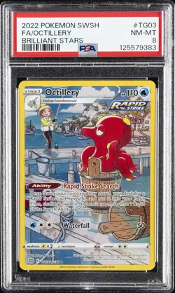 2022 POKEMON SWORD & SHIELD BRILLIANT STARS #TG03 FULL ART/OCTILLERY PSA 8 - Image 1