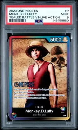 2023 ONE PIECE PROMOS SEALED BATTLE VOL.1-LIVE ACTION #P MONKEY D. LUFFY PSA 9 - Image 1