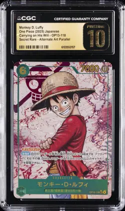 2025 ONE PIECE JPN CARRYING ON HIS WILL #OP13-118 MONKEY D. LUFFY CGC 10 PRISTIN - Image 1