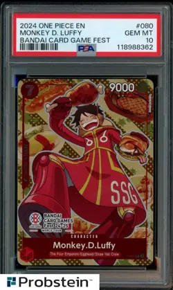 2024 One Piece EN Bandai Card Game Fest #080 Monkey D. Luffy PSA 10 GEM MINT - Image 1