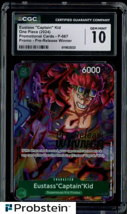 2024 One Piece Promo Cards P067 Eustass "Captain" Kid Pre-Release Winner CGC 10 - Image 1