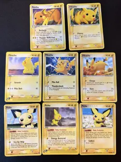 Pikachu & Pichu Lot + Reverse Holo Raichu EX Era Vintage Pokemon Card Bundle (8) - Image 1