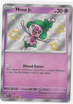Mime Jr. - 157/091 - Pokemon Paldean Fates Shiny Rare Card NM - Image 1