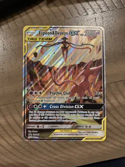 Pokemon TCG Jumbo Espeon & Deoxys GX SM240 Black Star Promo Card - Image 1