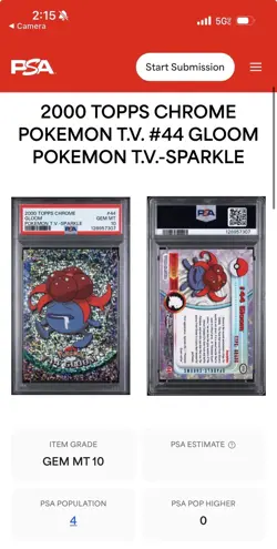 2000 Topps Chrome Pokemon Gloom Sparkle PSA 10 Low Pop 4 Rare #44 Series 1 - Image 3