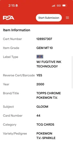 2000 Topps Chrome Pokemon Gloom Sparkle PSA 10 Low Pop 4 Rare #44 Series 1 - Image 4