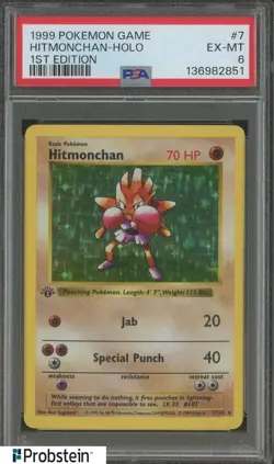 1999 Pokemon Game 1st Edition #7 Himonchan Holo PSA 6 EX-MT - Image 1