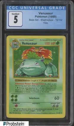 1999 Pokemon Base Set Unlimited Shadowless #15 Venusaur CGC 5 EX - Image 1