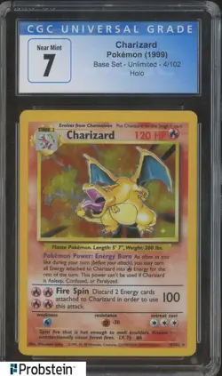 1999 Pokemon Base Set Unlimited #4 Charizard Holo CGC 7 NM - Image 1