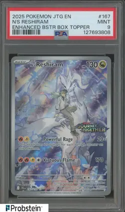 2025 Pokemon JTG EN Enhanced Booster Topper #167 N's Reshiram PSA 9 - Image 1