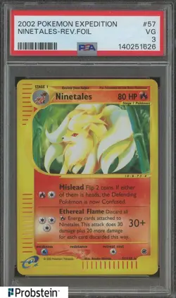 2002 Pokemon Expedition #57 Ninetales Reverse Foil PSA 3 VG - Image 1