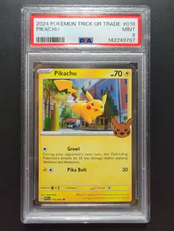 PIKACHU #018 COSMOS HOLO PUMPKIN STAMPED 2024 POKEMON TRICK OR TRADE PSA 9 MINT - Image 1