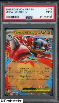 2025 Pokemon MEG EN #077 Mega Lucario ex PSA 9 MINT - Image 1