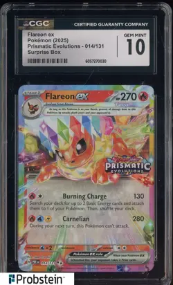 2025 Pokemon Prismatic Evolutions 014/131 Flareon ex Suprise Box CGC 10 #1 - Image 1