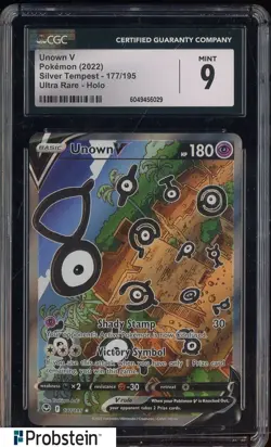 2022 Pokemon Silver Tempest 177/195 Unown V Ultra Rare Holo CGC 9 MINT - Image 1