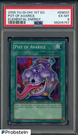 2005 Yu-Gi-Oh! 1st Edition Elemental Energy #EN037 Pot of Avarice PSA 6 - Image 1