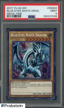 2017 Yu-Gi-Oh! Mega Tins #EN002 Blue-Eyes White Dragon PSA 9 MINT - Image 1