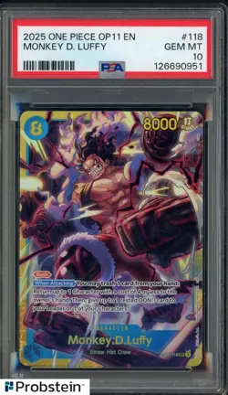 2025 One Piece OP11 EN #118 Monkey D Luffy PSA 10 GEM MINT - Image 1