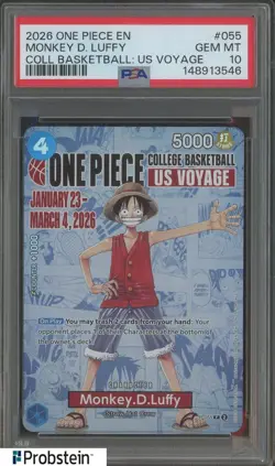 2026 One Piece EN College Basketball US Voyage #055 Monkey D Luffy PSA 10 - Image 1