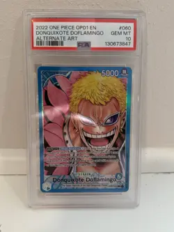 2022 ONE PIECE OP01-ROMANCE DAWN ALTERNATE ART #060 DONQUIXOTE DOFLAMINGO PSA 10 - Image 1
