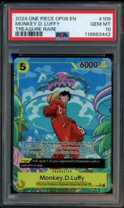 2024 One Piece OP08 EN #109 Monkey D. Luffy Treasure Rare PSA 10 GEM MINT - Image 1