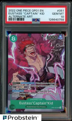 2022 One Piece OP01 Pre-Errata #051 Eustass "Captain" Kid Alternate Art PSA 10 - Image 1