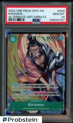 2022 One Piece OP01 EN Pre-Errata #040 Kin'emon Alternate Art PSA 10 GEM MINT - Image 1
